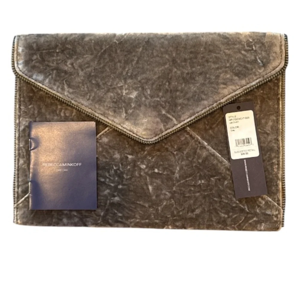 Rebecca Minkoff Leo Grey Crushed Velvet Envelope Clutch NWT
